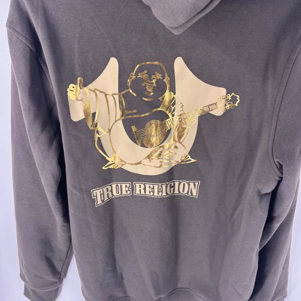 True Religion Mens Major Brown Gold HS Buddha Foil Zip Hoodie 700907 L NEW